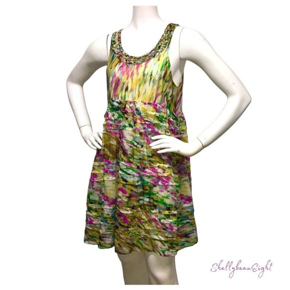 ANTHROPOLOGIE Leifsdottir Rainbow Confetti Silk Ruffle Dress 2 4 XS S RARE HTF! - Picture 11 of 16